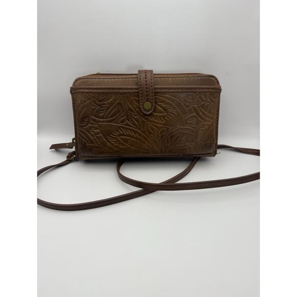 The Sak Iris Brown Leather Embossed Crossbody Wallet Clutch, Phone Holder, Xbody - Picture 2 of 9